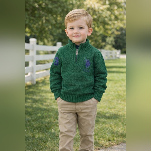 U.S. Polo Assn. Other - U.S. Polo Assn. Green Knit Quarter Zip Sweater Kids Size 4 Preppy Vintage